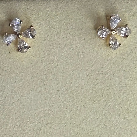 Gold Overlay Crystal Flower Stud Earrings Made with Swarovski Crystals - Picture 5 of 8
